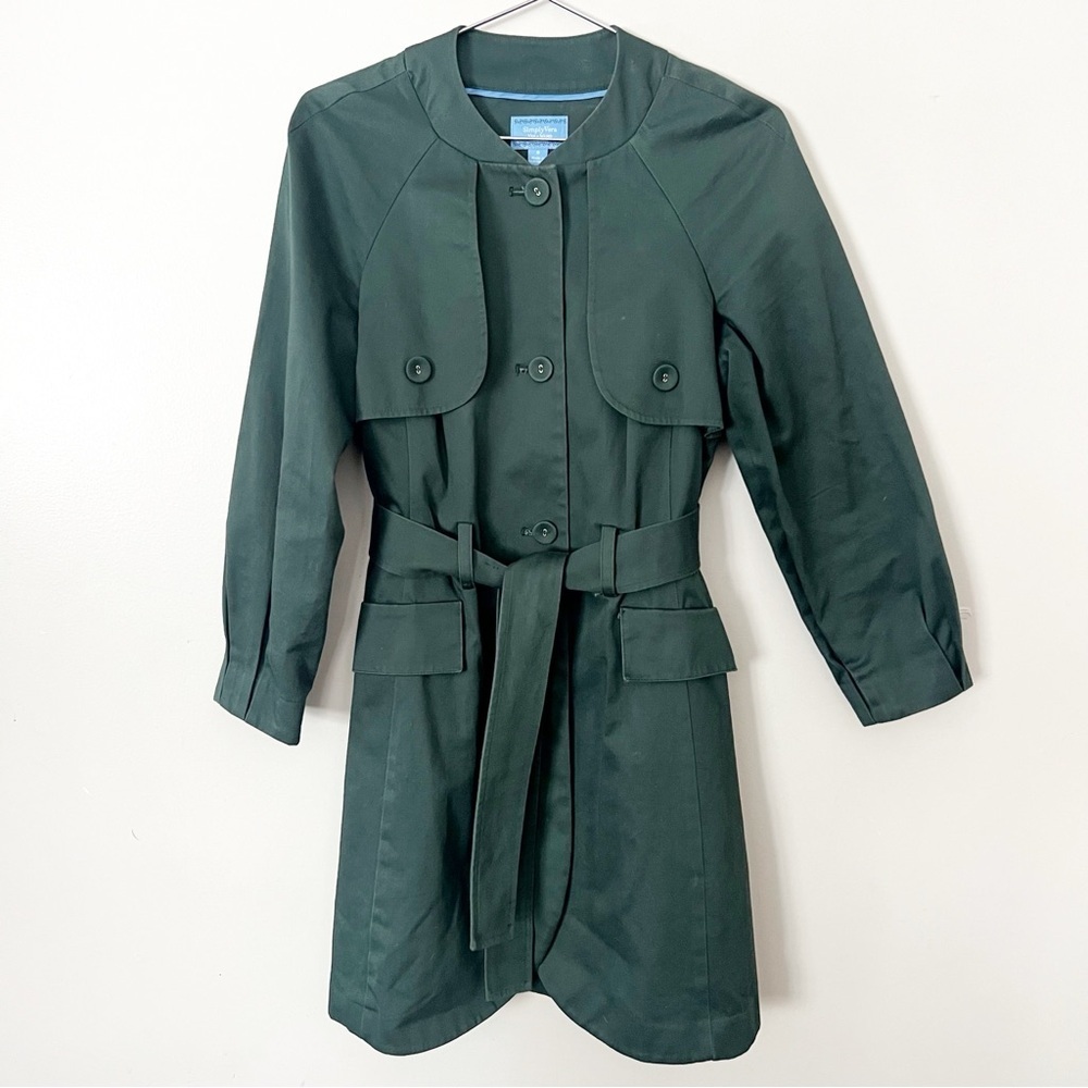 Vera Wang Retro Emerald Green Trench Coat Small Spring Jacket Cotton Pockets